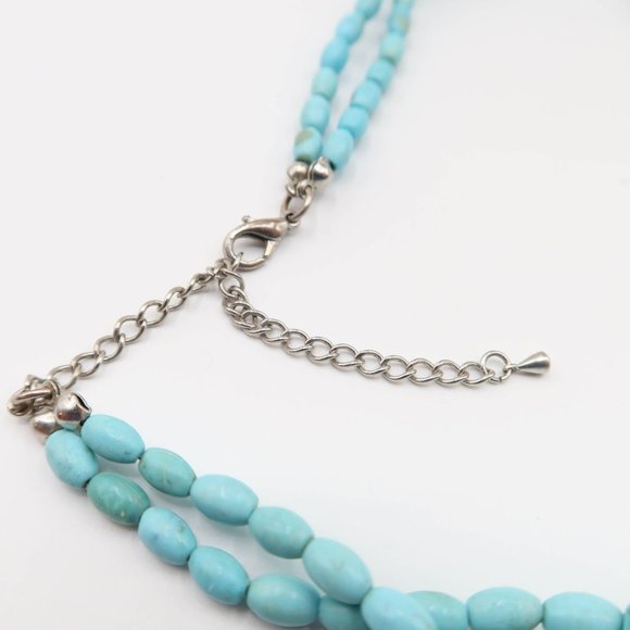Dyed Turquoise Howlite Double Strand Silver Tone Necklace 18" Boho Southwestern - Picture 5 of 5
